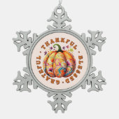 感謝、感謝賛美のフローラカボチャ スノーフレークピューターオーナメント (正面)