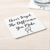 感謝 – 決忘れして違いを作らない スクエアペーパーコースター (アングル)