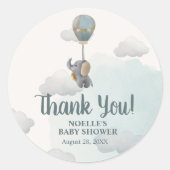 感謝!灰色のベビーゾウの熱気球 ラウンドシール (正面)