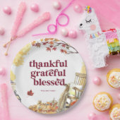 感謝 秋の感謝祭モノグラム ペーパープレート (パーティー)