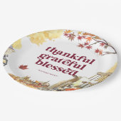 感謝 秋の感謝祭モノグラム ペーパープレート (アングル)