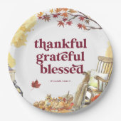 感謝 秋の感謝祭モノグラム ペーパープレート (正面)