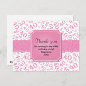 感謝:40番目のピンク/ホワイト誕生日番号パターン ポストカード (正面/裏面)