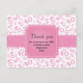 感謝:40番目のピンク/ホワイト誕生日番号パターン ポストカード (正面)