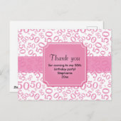 感謝:50番目の誕生日番号パターンピンク/白 ポストカード (正面/裏面)