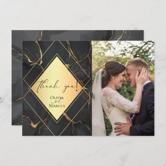 感謝 | PHOTO黒エレガントと金ゴールド大理石 (正面/裏面)