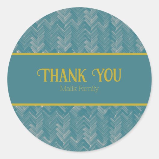 感謝Chevronパターンターコイズのパーソナライズ ラウンドシール (正面)