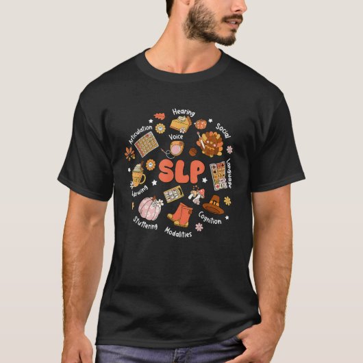 感謝SLPスピーチセラピストトルコ秋感謝祭 Tシャツ (正面)