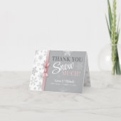 感謝SNOW MUCHピンクのスノーフレーク赤ちゃんシャワー サンキューカード (正面)