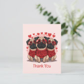 感謝Valentines Day Pug Dogs サンキューカード (スタンド正面)