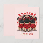 感謝Valentines Day Pug Dogs サンキューカード (正面/裏面)