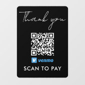 感謝Venmo支払いQRコードスキャンを黒に支払う ウィンドウサイン (シート)