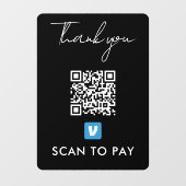 感謝Venmo QRコードスキャンして黒を支払モダンう ウィンドウサイン (シート)