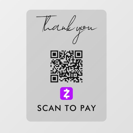 感謝Zelle QRコードスキャンしてグレーを支払モダンう ウィンドウサイン (シート)