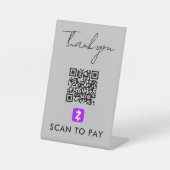 感謝Zelle QRコードスキャンしてグレーを支払モダンう 台座サイン (正面)
