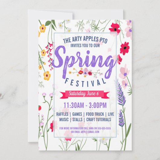 慈善の募金活動PTA PTOのスプリング・フェスティバルの招待 招待状 (正面)