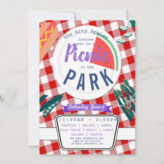 慈善ピクニック資金集めPTA PTO誕生日 招待状 (正面)