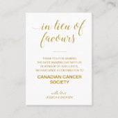 慈善寄付の便宜に代わって金ゴールドの寄付結婚の プレイスカード (正面)