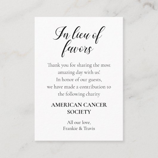 慈善寄付の恩恵に代わって結婚 プレイスカード (正面)