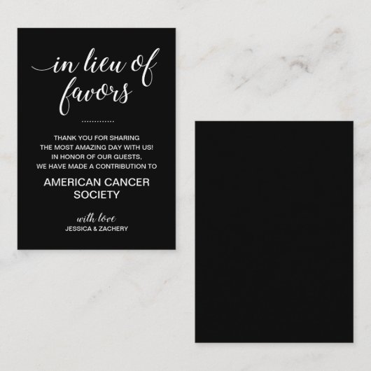 慈善寄付の恩恵に代わる結婚黒人 プレイスカード (正面/裏面)