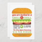 慈善BBQの冷えおよびグリルの募金活動PTO教会 招待状 (正面/裏面)