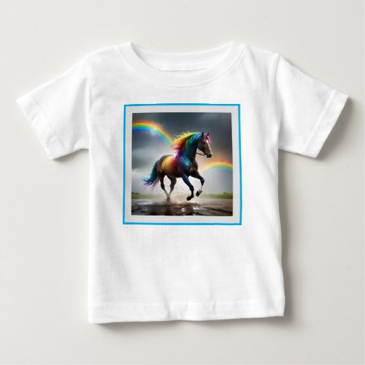 慈悲のスペクトル：虹の下の虹色の馬 ベビーTシャツ (正面)