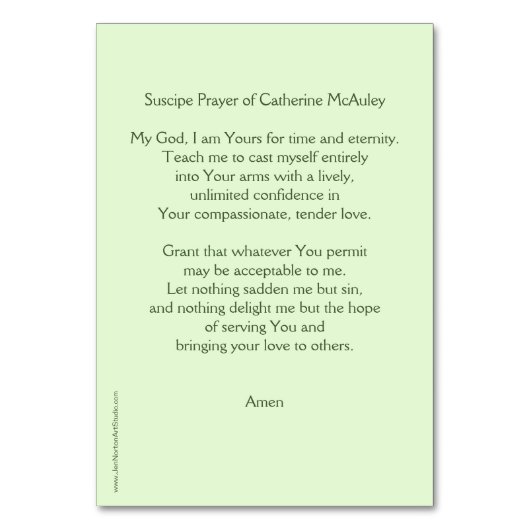 慈悲の創設者のキャサリンMcAuleyの祈りの言葉カード テーブルナンバー (裏面)