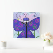 態度が可愛い蝶絵画蝶 スクエア壁時計 (ホーム)