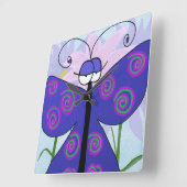 態度が可愛い蝶絵画蝶 スクエア壁時計 (傾斜)