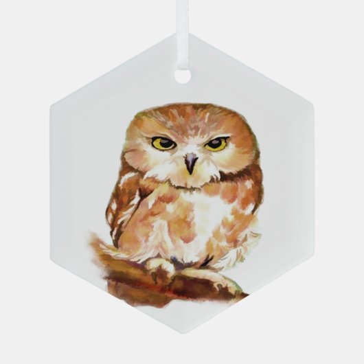 態度とフクロウ鳥ワイルドライフアート自然 ガラスオーナメント (裏面)