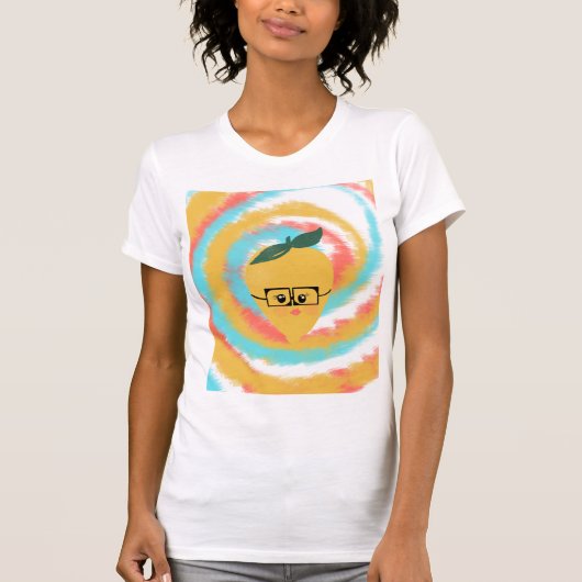 態度のレモンとメガネ タイ・ダイ Tシャツ (正面)