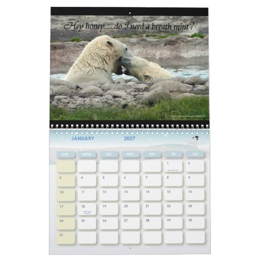 態度の動物 カレンダー (1月 2027)