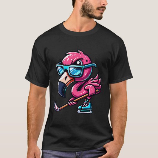 態度の悪いクールなアイスホッケーフラミンゴ Tシャツ (正面)
