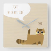態度の猫 スクエア壁時計 (正面)