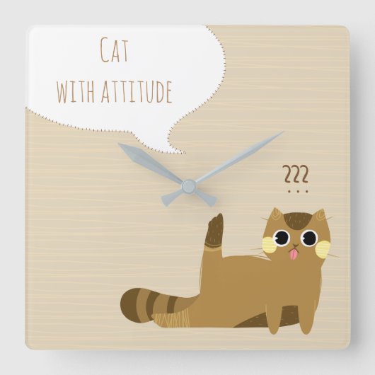 態度の猫 スクエア壁時計 (正面)
