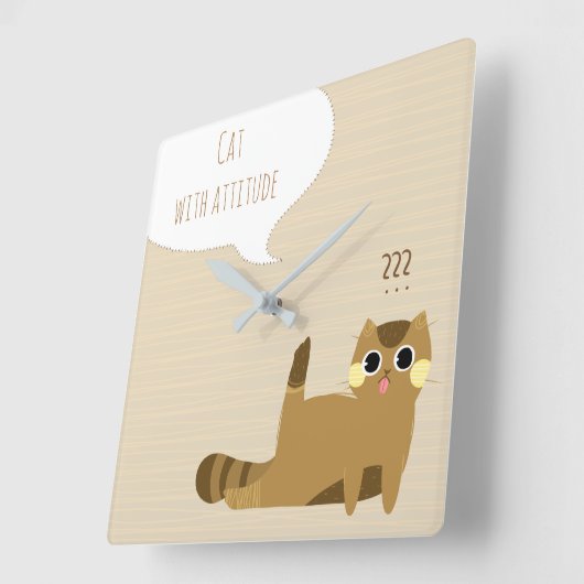 態度の猫 スクエア壁時計 (傾斜)