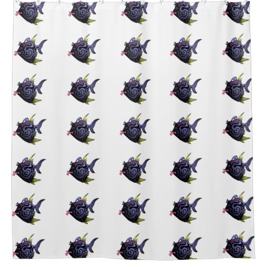 態度の"パッファー"の魚 シャワーカーテン (正面)