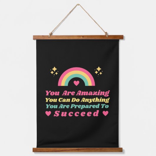 態度前向きの感動的引用文 吊り下げ型タペストリー (正面)