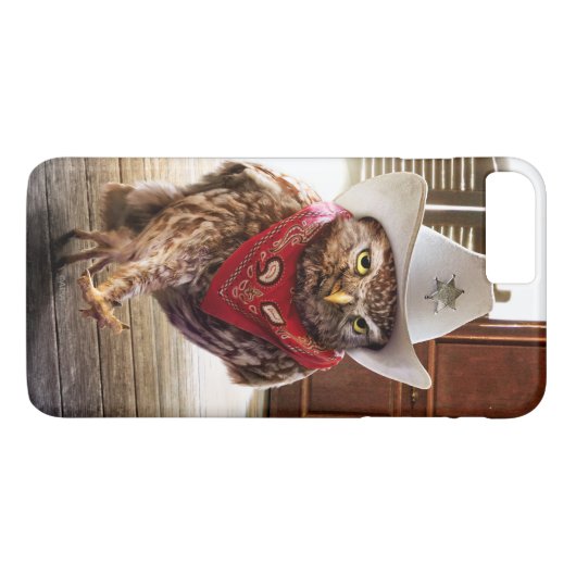 態度及び濶歩の堅い西部の保安官のフクロウ Case-Mate iPhoneケース (裏面(横))