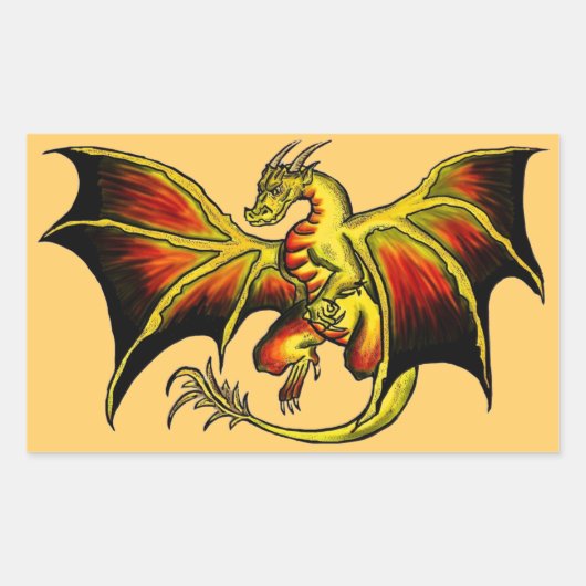 態度芸術的カラフルドラゴンファンタジーシール 長方形シール (正面)
