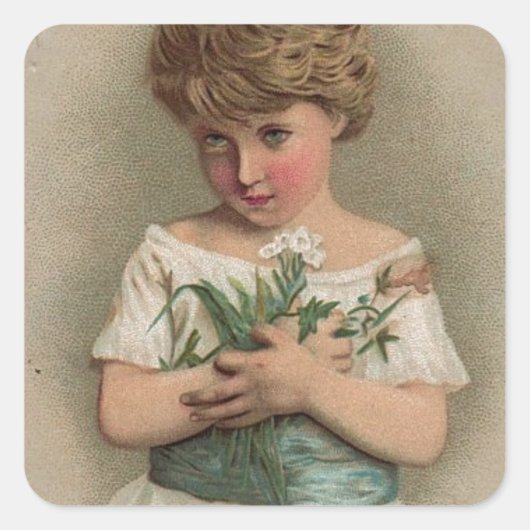 慎かわいらしみ深い少女ヴィンテージイラストレーション スクエアシール (正面)