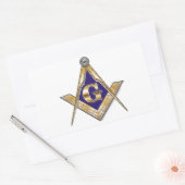 慎重で青い正方形及びコンパス 長方形シール (封筒)