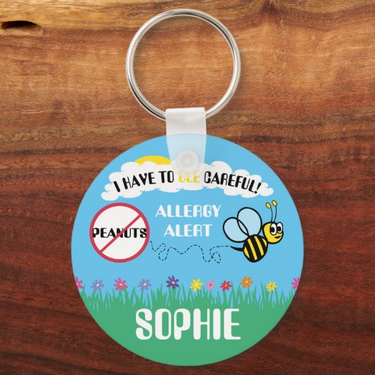 慎重なピーナッツアレルギー警告キッズパーソナライズされた キーホルダー (正面)