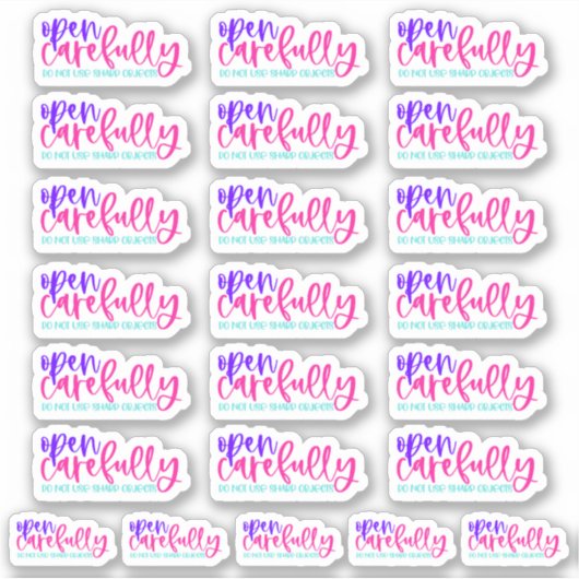 慎重に開く、シャープなオブジェクトを使用しない – ステッカー シール (正面)