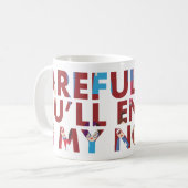 慎重に、または私の小説(顔付き)の作家ユーモア コーヒーマグカップ (正面左)