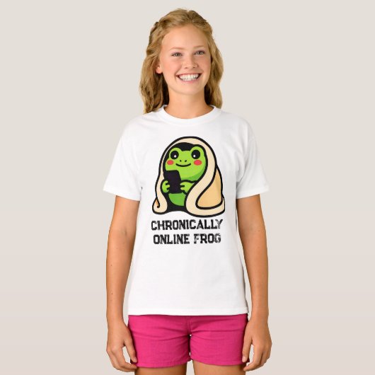 慢性オンラインカエル 楽しいミーム Tシャツ (正面フル)