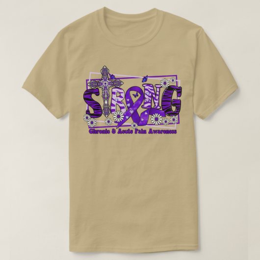 慢性急性痛認識度クロスリボン強いh tシャツ (デザイン正面)