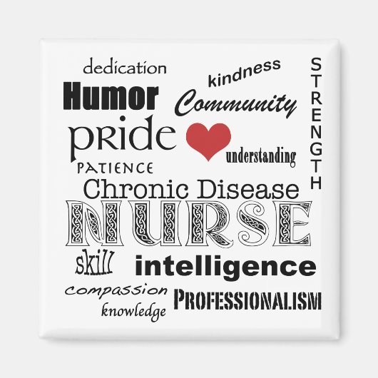 慢性疾患ナースの属性 – 白に黒 マグネット (正面)