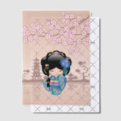 慶子こけし人形ブルー着物芸者ベージュインサート ベラム紙招待状 (オフセット (招待状))