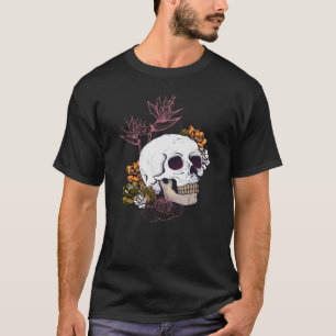 憂鬱なスカルとストレリツィアの花 Tシャツ